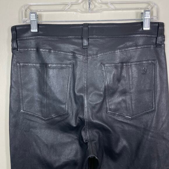 Rag & Bone Black High Waisted Slim Straight Ankle Crop Wren Lamb Leather Pants - Picture 9 of 12